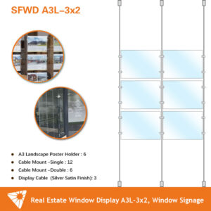 Real Estate Window Display 3x2 A3L, Acrylic Cable Hanging Display,Window Signage